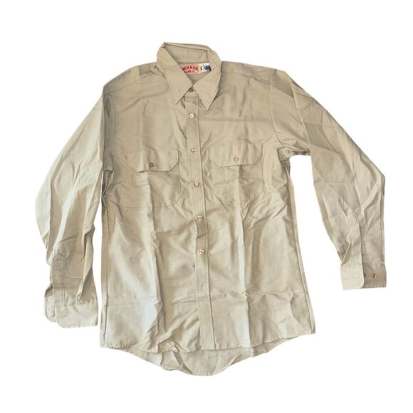 Red Kap Mens Long Sleeve Khaki Work Shirt M 100% Cotton - Picture 2 of 5